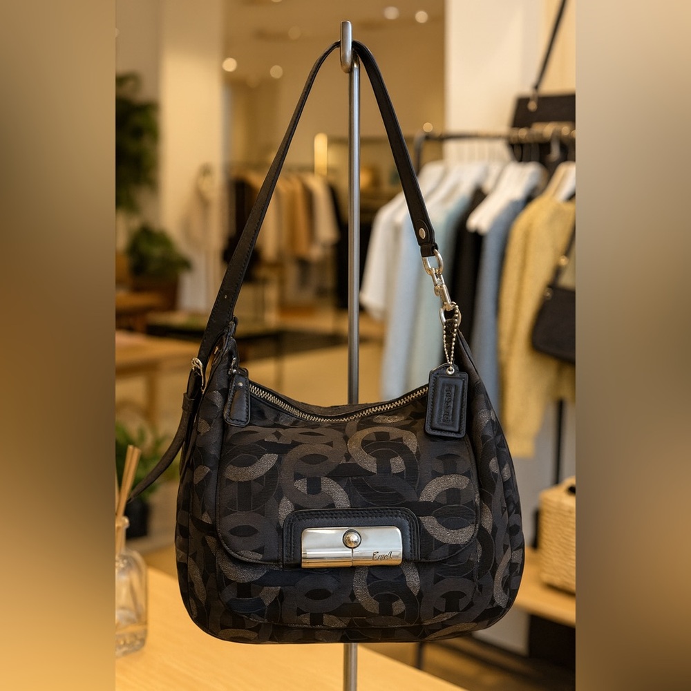 Coach Kristin Op Art Black Shoulder Bag w/ Flip Pocket – Rare Discontinued